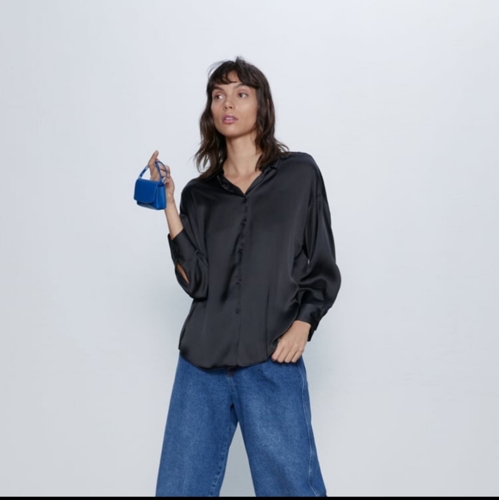 Zara Satin Effect Oversized Shirt - Picture 3 of 7